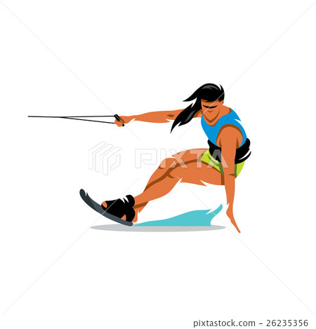 Vector Wakeboarding Girl Cartoon Illustration. 26235356