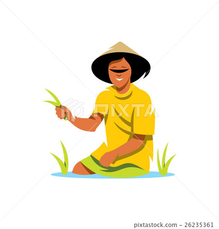 Vector Rice Field Man Cartoon Illustration. Vector Rice Field Man Cartoon Illustration. 26235361
