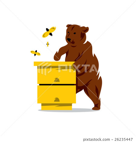 Vector Bear, Bees and Hive Cartoon Illustration. Vector Bear, Bees and Hive Cartoon Illustration. 26235447