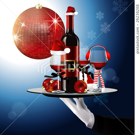 Wine Bottle and Glass in Christmas Costume. vector Wine Bottle and Glass in Christmas Costume. vector 26238208