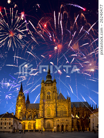 Festive fireworks over the Saint Vitus's cathedral Festive fireworks over the Saint Vitus's cathedral 26240477