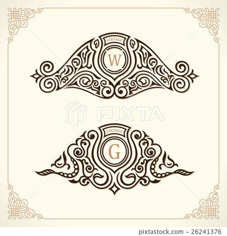 Vintage gold logo set. Flourishes crest 26241376
