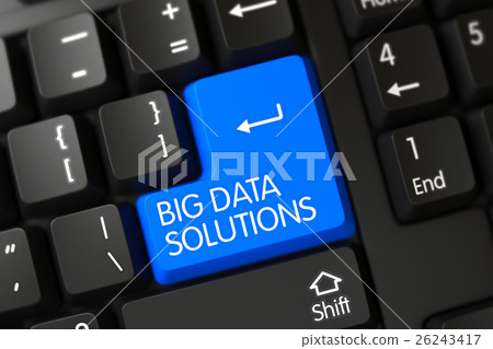 Blue Big Data Solutions Keypad on Keyboard. 3D. 26243417
