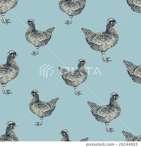 Seamless vector pattern with hens and chicks.-插圖素材 [26244883] - PIXTA圖庫