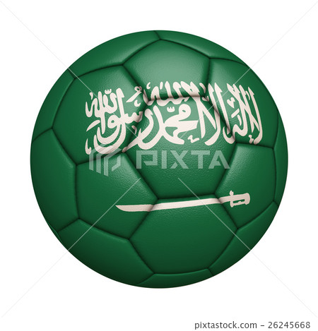沙烏地阿拉伯國旗足球特寫，孤立在白色背景中（高分辨率 3D CG 渲染∕著色插圖） 26245668