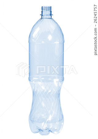 Empty plastic bottle blue color on white bg 26245757