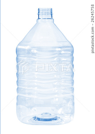 Empty plastic bottle blue color on white bg 26245758