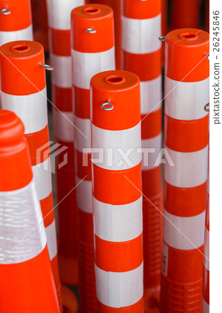 close up new traffic pole red reflect color stripe 26245846