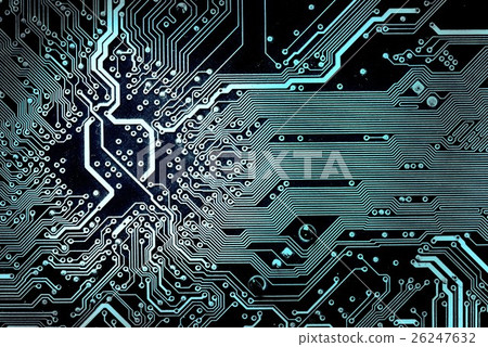 Detail of printed circuit board, old motherboard Detail of printed circuit board, old motherboard 26247632