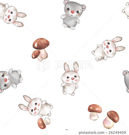 Background with rabbits and teddy bear. Seamless - Stock Illustration ...