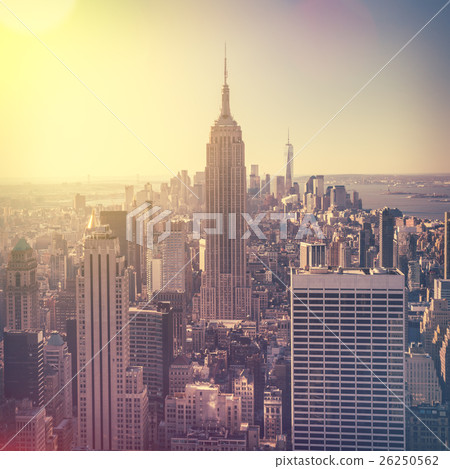 Aerial view of Manhattan skyline at sunrise, NYC Aerial view of Manhattan skyline at sunrise, NYC 26250562