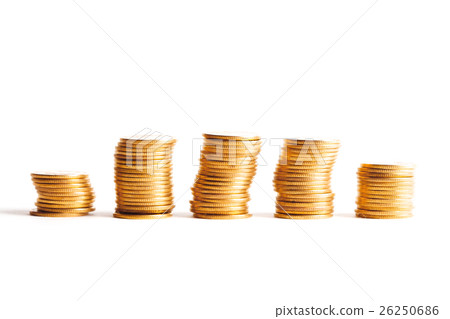 Coin stacks on a white background Coin stacks on a white background 26250686