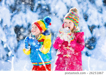Children having fun in snowy winter park Children having fun in snowy winter park 26251867