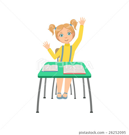 Schoolgirl Sitting Behind The Desk In School Class Schoolgirl Sitting Behind The Desk In School Class 26252095