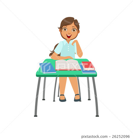 Schoolgirl Sitting Behind The Desk In School Class Schoolgirl Sitting Behind The Desk In School Class 26252096