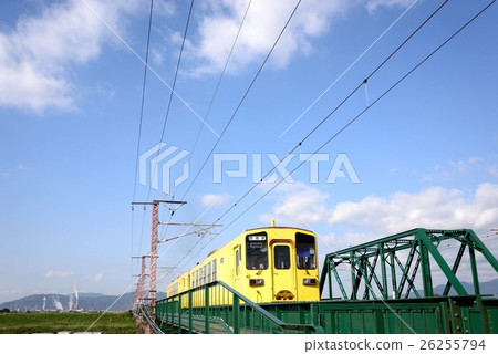 Karatsu rail crossing train crossing the iron bridge where the balloon stops 26255794