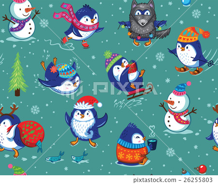 Seamless pattern with funny penguins isolated on Seamless pattern with funny penguins isolated on 26255803
