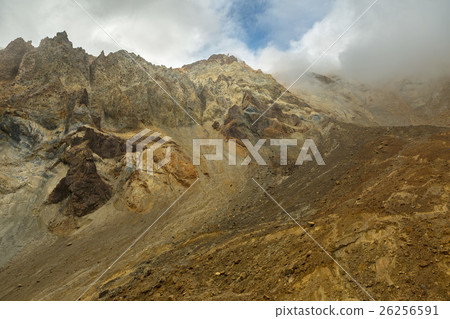 Beautiful slopes Mutnovsky volcano shrouded in 26256591