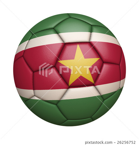 Suriname flag football close-up, isolated on white background (high resolution 3D CG rendering ∕ coloring illustration) 26256752