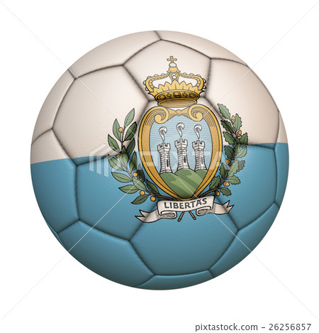 San Marino flag football close-up, isolated on white background (high resolution 3D CG rendering ∕ coloring illustration) 26256857