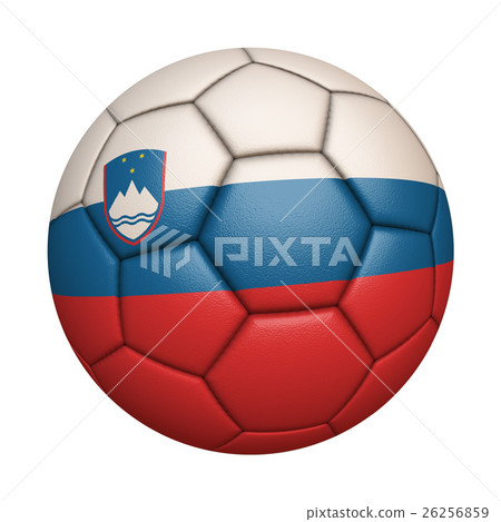 Slovenian flag football close-up, isolated on white background (high resolution 3D CG rendering ∕ coloring illustration) 26256859
