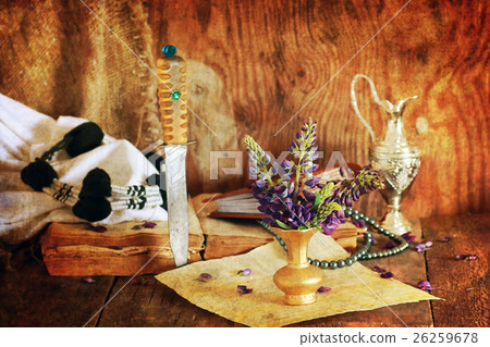 concept arabian faith with book and flowe 26259678