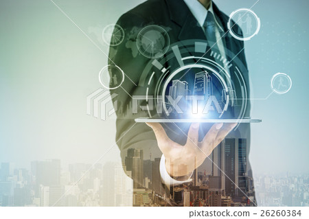 Businessman and Smart City Double Exposure 26260384