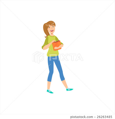 Happy Girl Going To The Cinema With Paper Popcorn 26263485