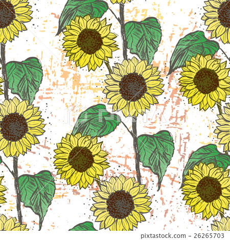 Ink hand drawn sunflowers seamless pattern - Stock Illustration ...