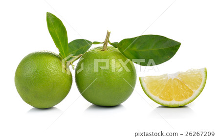 Fresh sweet orange with leaves on white background 26267209