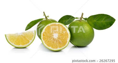 Fresh sweet orange with leaves on white background 26267295