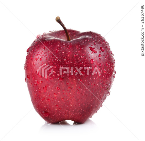 red apple with water drops on white background red apple with water drops on white background 26267496