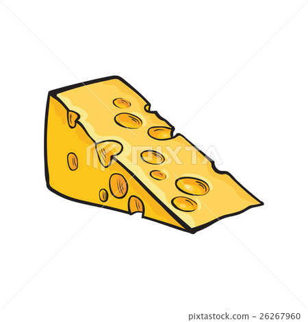 Hand drawn piece of Swiss cheese, sketch style 26267960