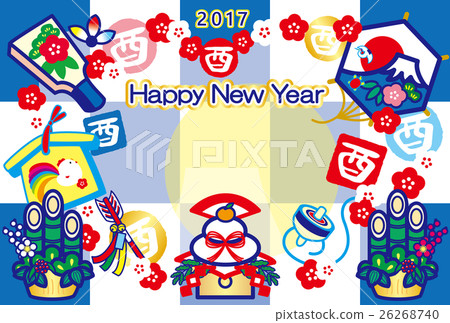 New Year cards 2017 Picking Year Yaroku Kagami Rice Cake Hatto Board Eva Demagne Kadomatsu Kite Mt. Fuji HappyNewYear 26268740