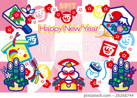 新年卡2017年採摘年Yaroku Kagami年糕Hatto板Eva Demagne Kadomatsu Kite富士山HappyNewYear 26268744