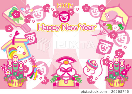 新年卡2017年採摘年Yaroku Kagami年糕Hatto板Eva Demagne Kadomatsu Kite富士山HappyNewYear 26268746