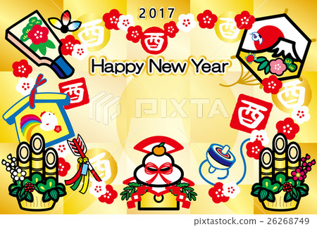 新年卡2017年採摘年Yaroku Kagami年糕Hatto板Eva Demagne Kadomatsu Kite富士山HappyNewYear 26268749