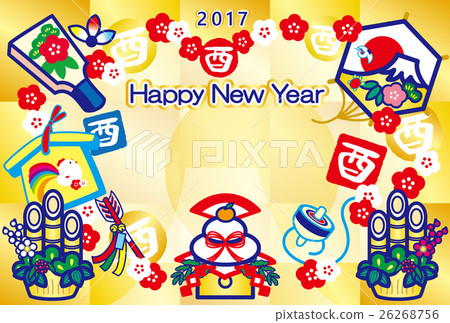 新年卡2017年採摘年Yaroku Kagami年糕Hatto板Eva Demagne Kadomatsu Kite富士山HappyNewYear 26268756