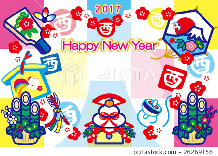 新年卡2017年採摘年Yaroku Kagami年糕Hatto板Eva Demagne Kadomatsu Kite富士山HappyNewYear 26269156