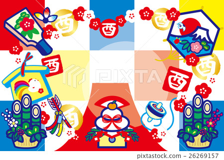 新年卡2017年採摘年Yaroku Kagami年糕Hatto板Eva Demagne Kadomatsu Kite富士山HappyNewYear 26269157