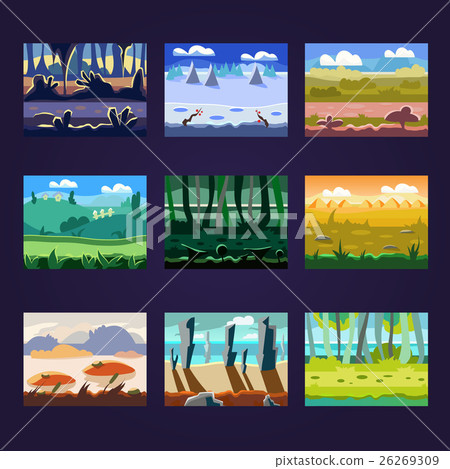 Set of Seamless Cartoon Landscapes for Game Design Set of Seamless Cartoon Landscapes for Game Design 26269309