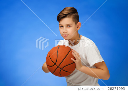 Adorable 11 year old boy child with basketball 26271993