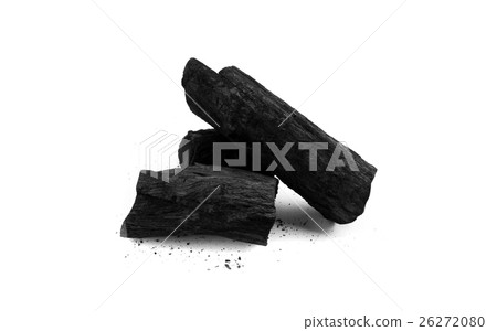 Black charcoal and debris on white background 26272080