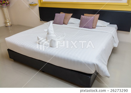 White towel on bed decoration in bedroom interior 26273290