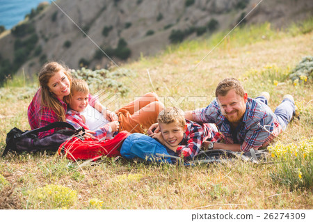 Family of four people looking to beautiful Family of four people looking to beautiful 26274309