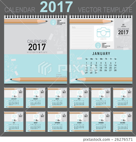 2017 Calendar planner, vector design template. Set of 12 months. Week starts Sunday. 26276571