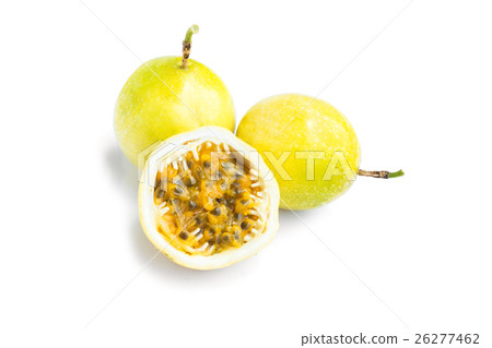 Fresh Passion fruit slice on white background Fresh Passion fruit slice on white background 26277462