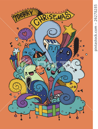 Hand drawing cartoon character,Merry Christmas . Hand drawing cartoon character,Merry Christmas . 26278285