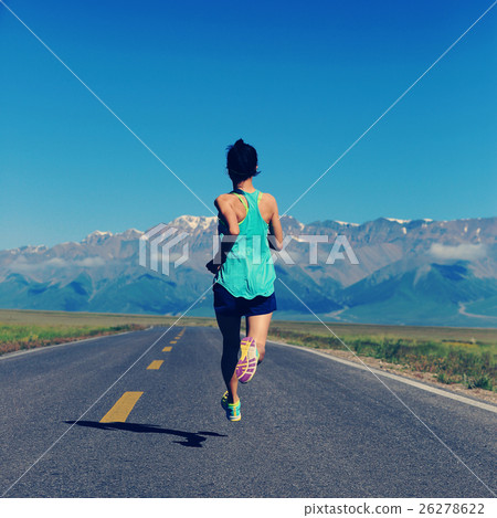 young fitness woman runner running on road young fitness woman runner running on road 26278622