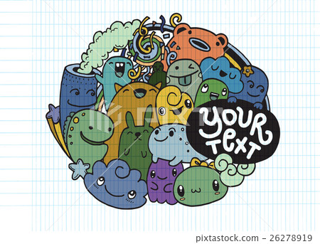 Hipster Hand drawn happy doodle Monster City 26278919